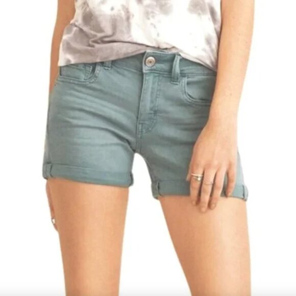 American Eagle Size 0 Teal Green Blue AEO Twill X Super Stretch‎ Midi Shorts - Picture 1 of 7